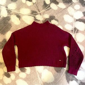 Hollister Mock Turtleneck  Sweater Chunky Chenille Crop Wine color
